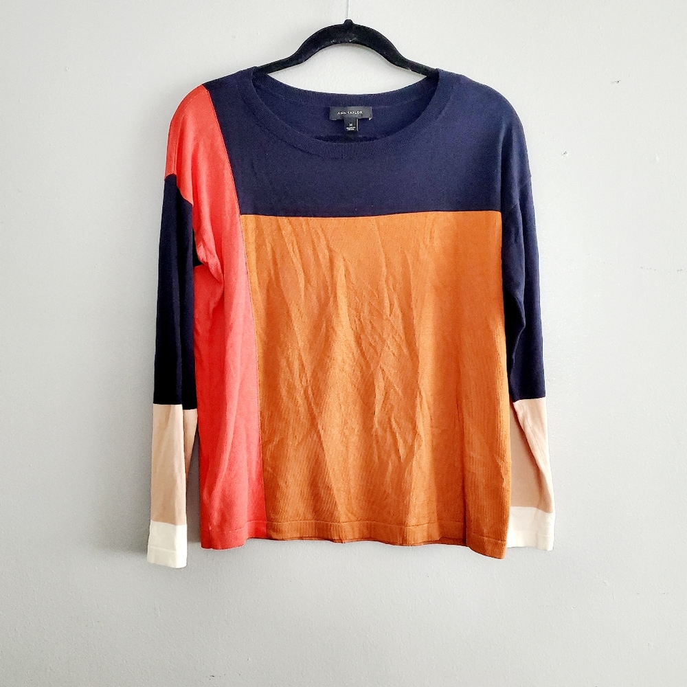 Ann Taylor Colorblock Silk Pullover Sweater Size M
